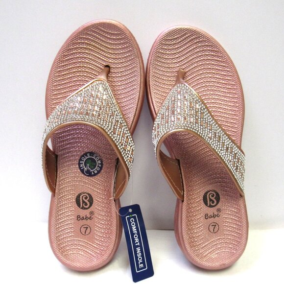 Rose Gold Sparkle Rhinestone Dressy Sandals Flip Flops Wedge Slides Various Size - Picture 2 of 6